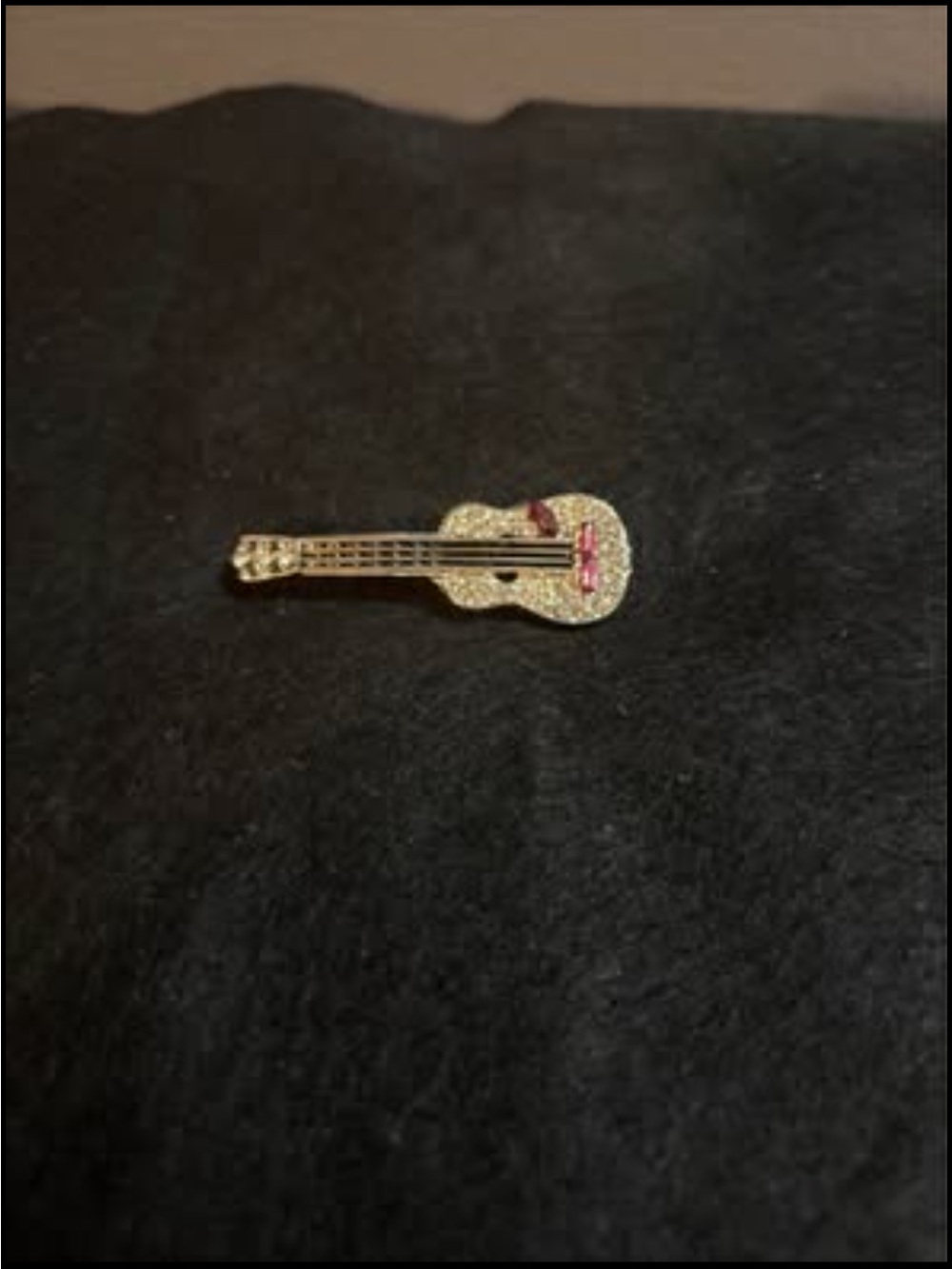 Vintage guitar brooch rhinestone embellished